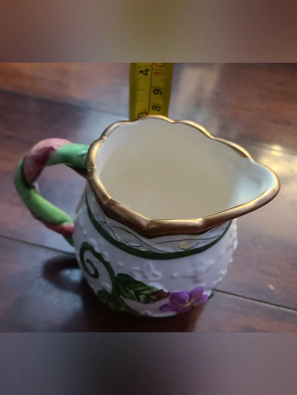 Vintage WMG Ceramic Floral Creamer Pitcher Spring Time Garden Raised Relief
